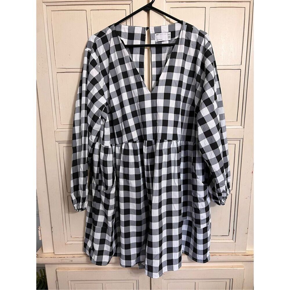 ASOS size 10 Buffalo plaid womens dress black white with pockets - Picture 1 of 2